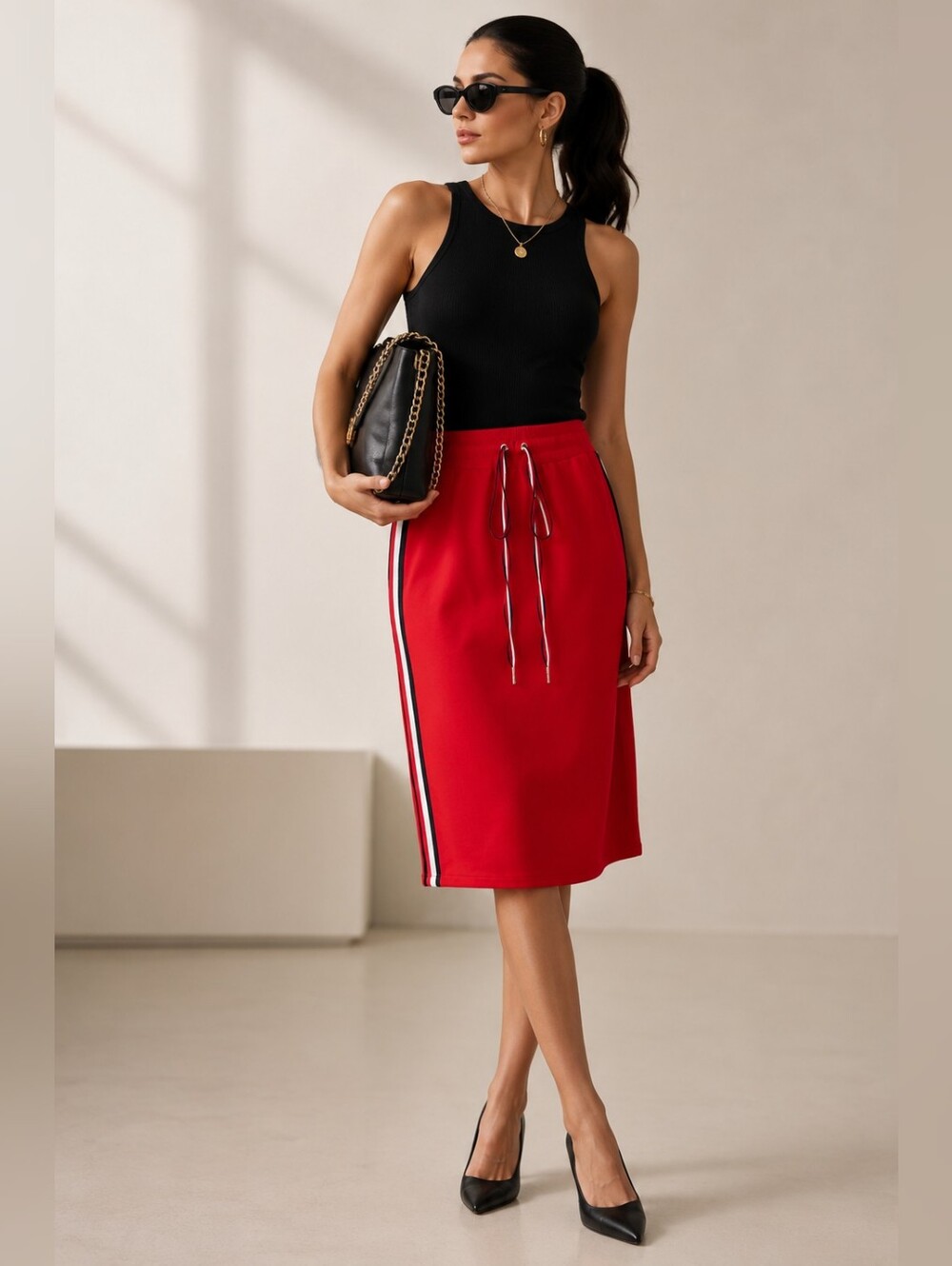 Tommy Hilfiger Red Midi Athletic Soft Skirt - Picture 8 of 8